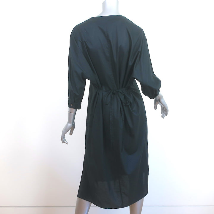 Elaine Kim Tie-Back Dress Black Cotton Size Petite 3/4 Sleeve V-Neck