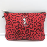 Saint Laurent Leopard Print Pony Hair Small Wristlet Clutch Red/Black