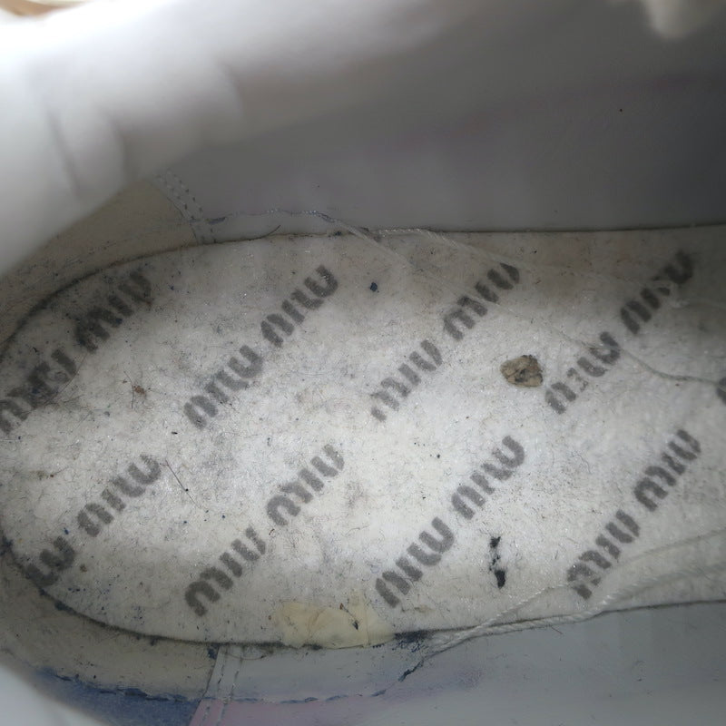Miu Miu Distressed Low Top Sneakers White Perforated Leather &amp; Suede Size 38.5