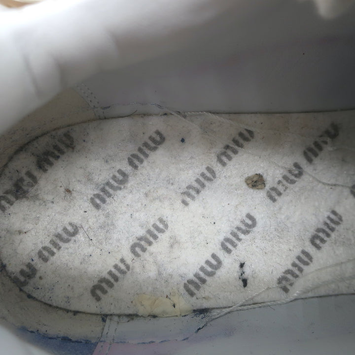 Miu Miu Distressed Low Top Sneakers White Perforated Leather &amp; Suede Size 38.5