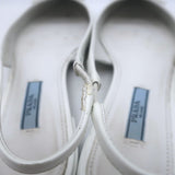 Prada Logo Pointed Toe Slingback Ballet Flats White Brushed Leather Size 38