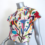 Draco Embroidered Open-Back Cropped Top Cream/Multicolor Size Medium