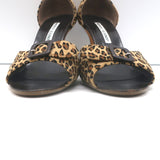 Manolo Blahnik Leopard d’Orsay Pumps Brown Suede Size 37.5 Open Toe Heels