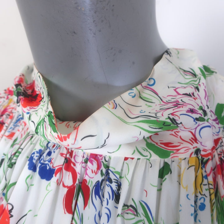 Rosetta Getty Tie-Back Floral Print Maxi Dress White Silk Crepe de Chine Size 6