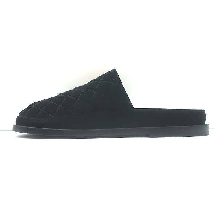 Chanel 2022 Jeweled CC Quilted Flat Mules Black Suede Size 38