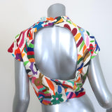 Draco Embroidered Open-Back Cropped Top Cream/Multicolor Size Medium