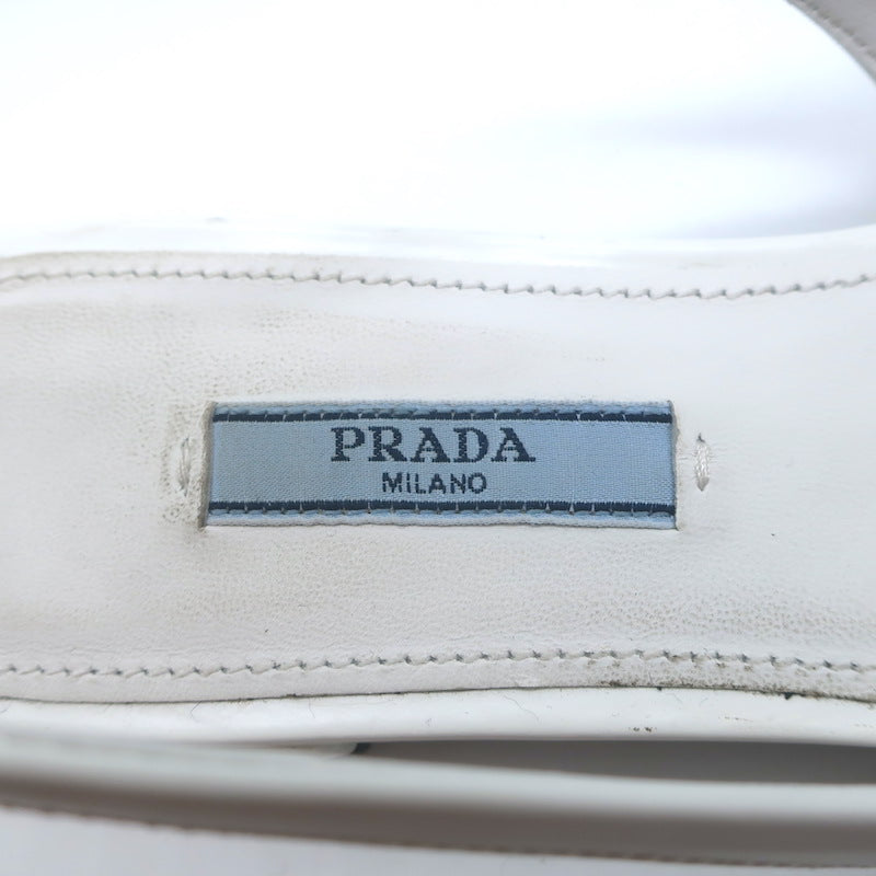 Prada Logo Pointed Toe Slingback Ballet Flats White Brushed Leather Size 38