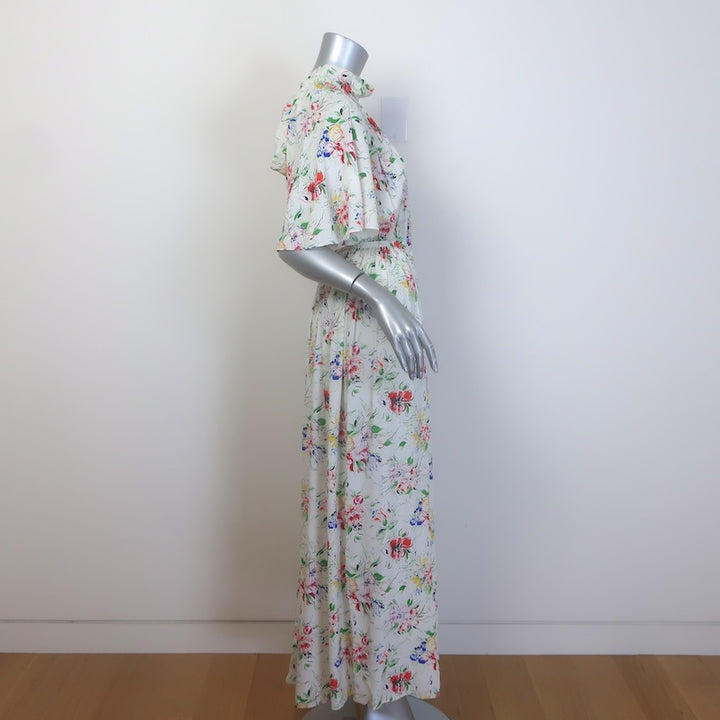 Rosetta Getty Tie-Back Floral Print Maxi Dress White Silk Crepe de Chine Size 6