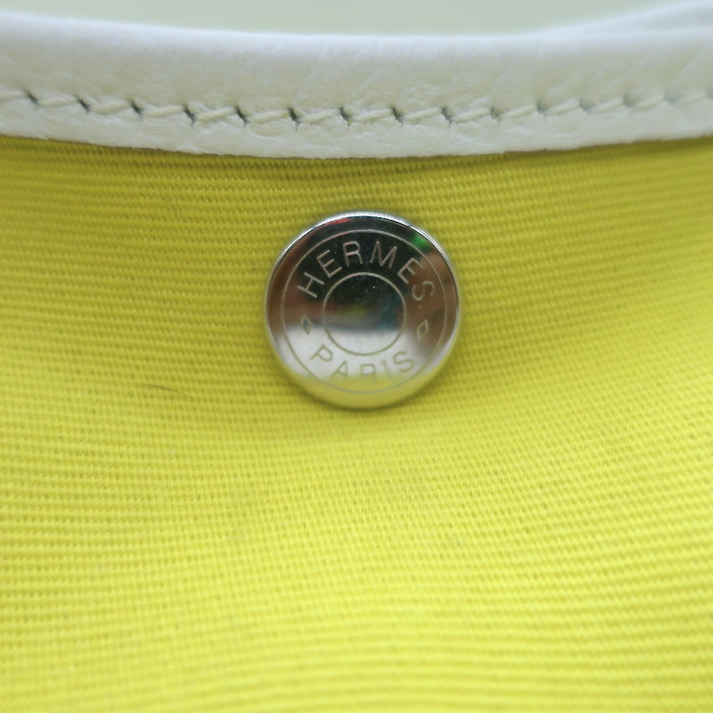 Hermes Garden Party 30 Tote Bag Yellow Toile &amp; White Negonda Leather