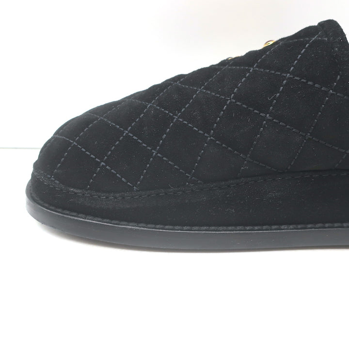 Chanel 2022 Jeweled CC Quilted Flat Mules Black Suede Size 38