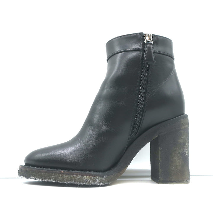Chanel 18K CC Turn Lock Ankle Boots Black Leather Size 35.5