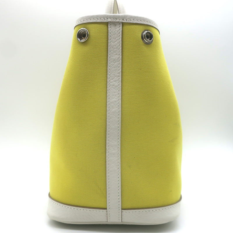 Hermes Garden Party 30 Tote Bag Yellow Toile &amp; White Negonda Leather