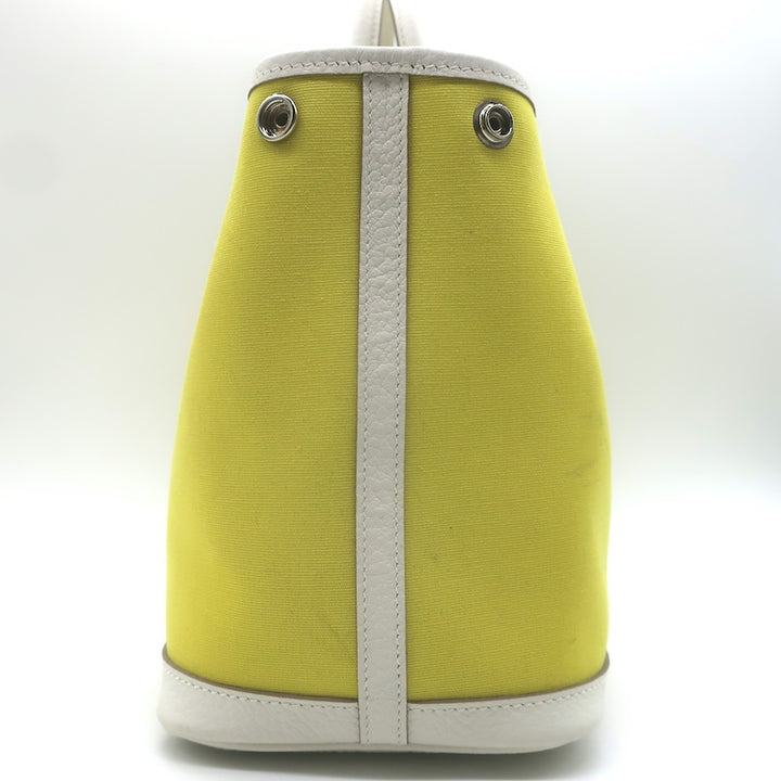 Hermes Garden Party 30 Tote Bag Yellow Toile &amp; White Negonda Leather