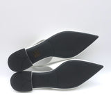 Prada Logo Pointed Toe Slingback Ballet Flats White Brushed Leather Size 38