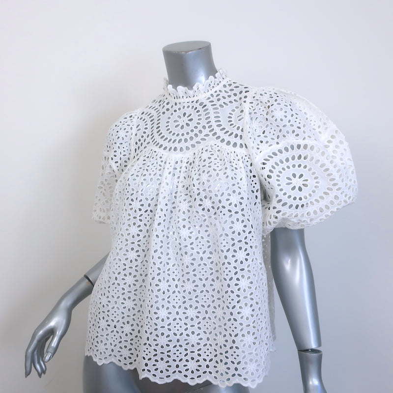 Ulla Johnson Lenna Broderie Anglaise Top White Size 0 Puff Sleeve Blouse NEW