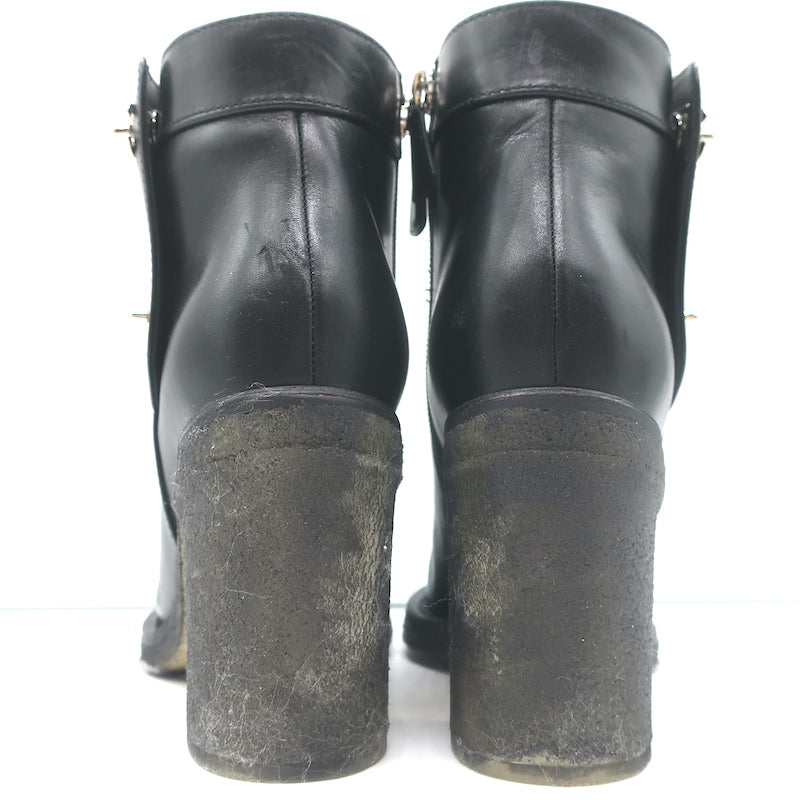 Chanel 18K CC Turn Lock Ankle Boots Black Leather Size 35.5