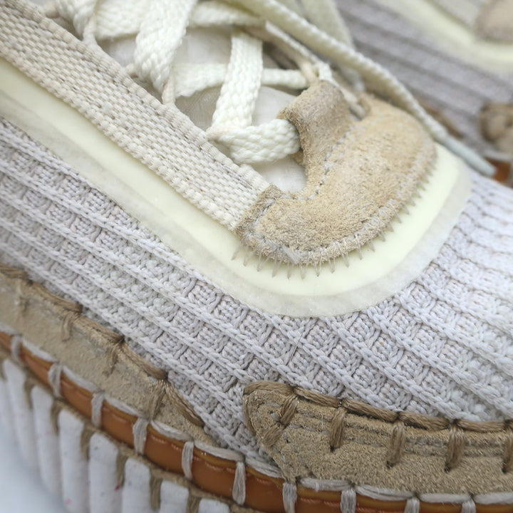 Chloe Nama Mesh Speckled-Platform Sneakers Cream Size 39