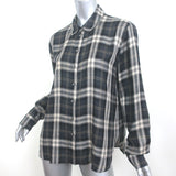 Jenni Kayne Plaid Button-Back Shirt Gray Lyocell Size Large Long Sleeve Top