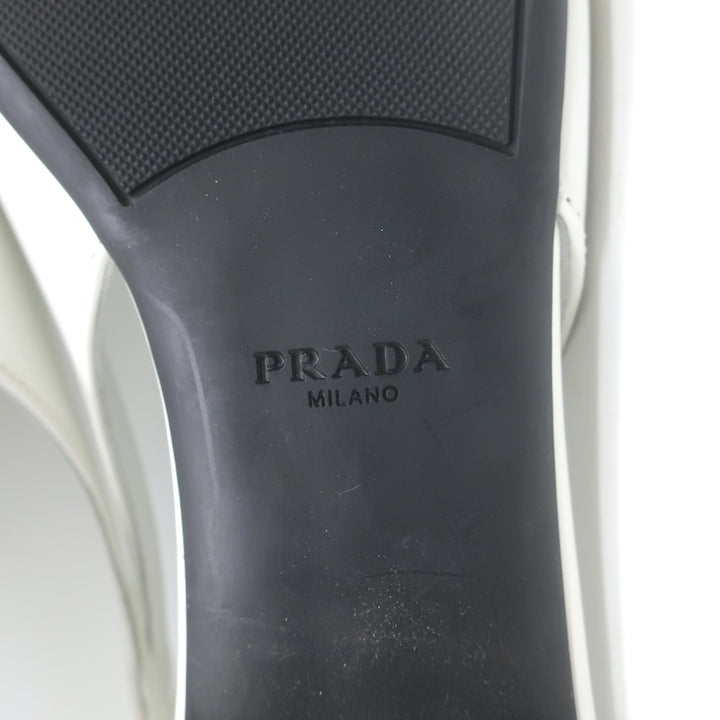Prada Logo Pointed Toe Slingback Ballet Flats White Brushed Leather Size 38