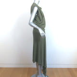 Atlein Asymmetric Draped Midi Dress Sage Green Striped Knit Size 40