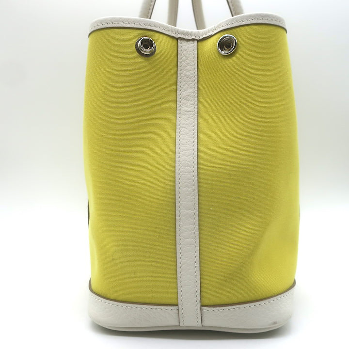 Hermes Garden Party 30 Tote Bag Yellow Toile &amp; White Negonda Leather