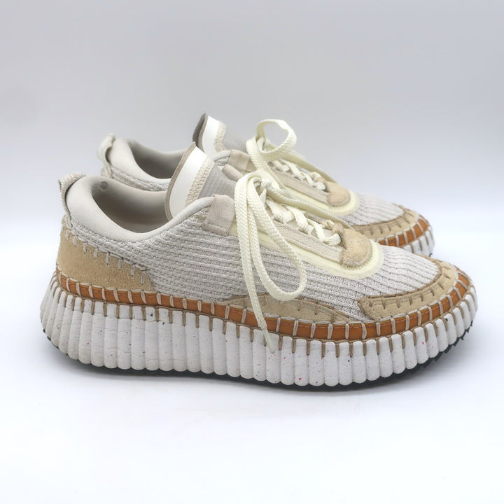 Chloe Nama Mesh Speckled-Platform Sneakers Cream Size 39