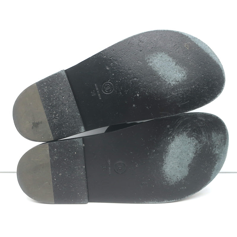 Chanel 2022 Jeweled CC Quilted Flat Mules Black Suede Size 38
