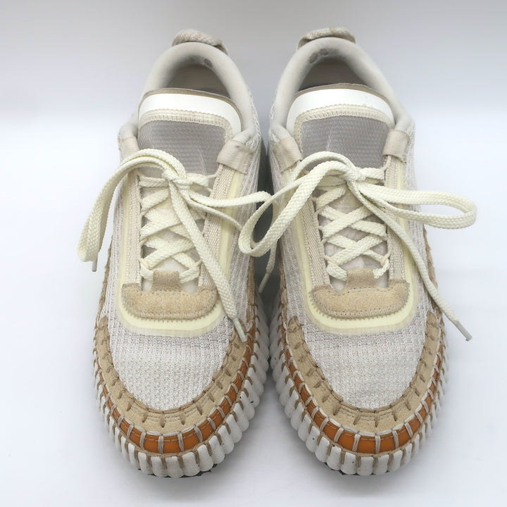 Chloe Nama Mesh Speckled-Platform Sneakers Cream Size 39