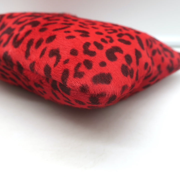 Saint Laurent Leopard Print Pony Hair Small Wristlet Clutch Red/Black