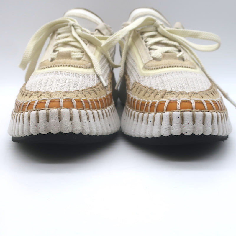 Chloe Nama Mesh Speckled-Platform Sneakers Cream Size 39