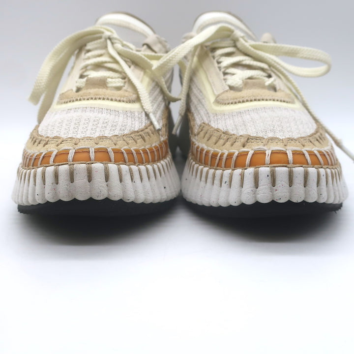 Chloe Nama Mesh Speckled-Platform Sneakers Cream Size 39