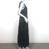 Ulla Johnson Tiered Maxi Dress Gwynne Black Ruffled Satin Size 10
