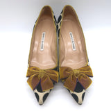 Manolo Blahnik Gorina Velvet Polka Dot Bow Pumps Black/Mustard Size 39