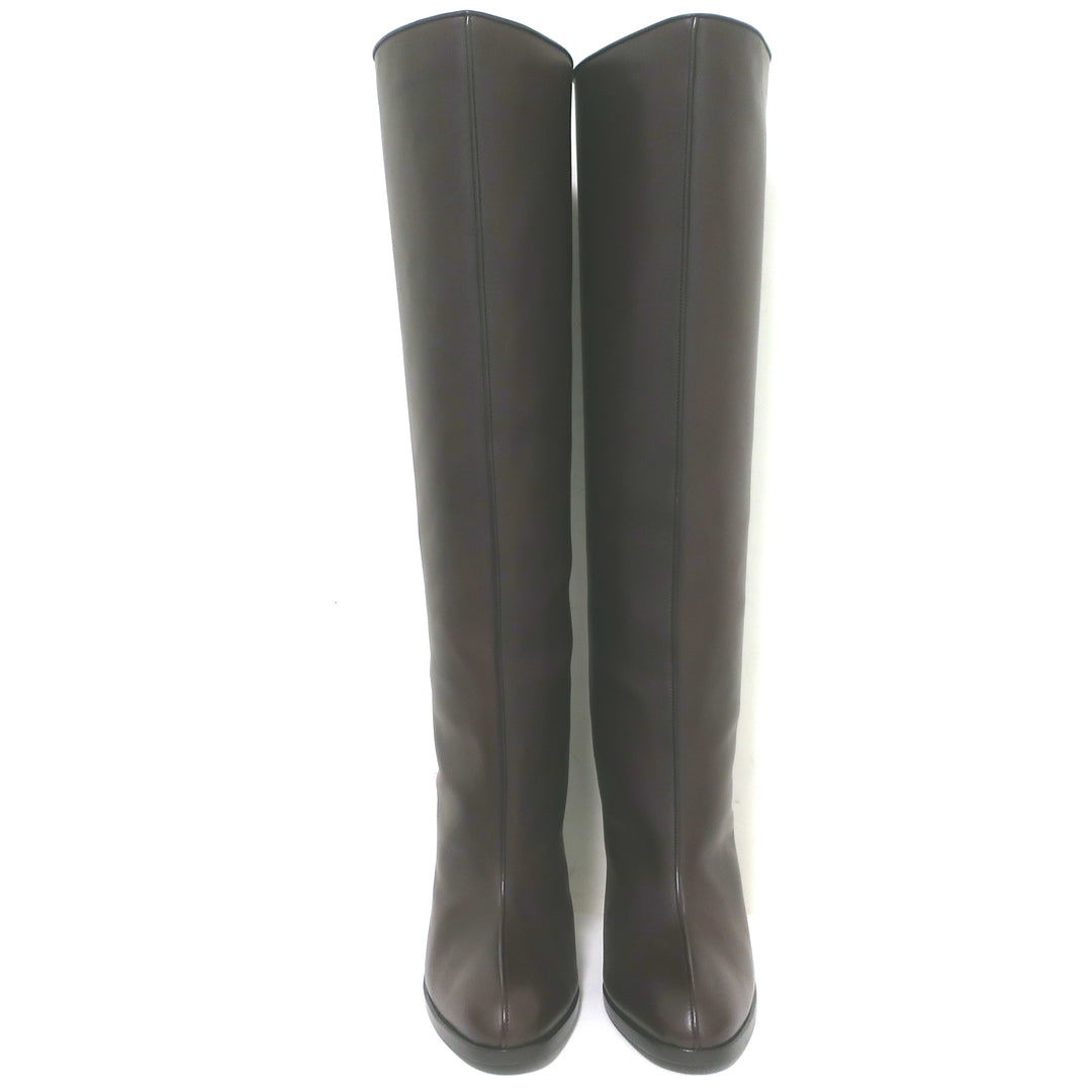 The Row Wide Shaft Knee High Boots Dark Brown Leather Size 41 NEW