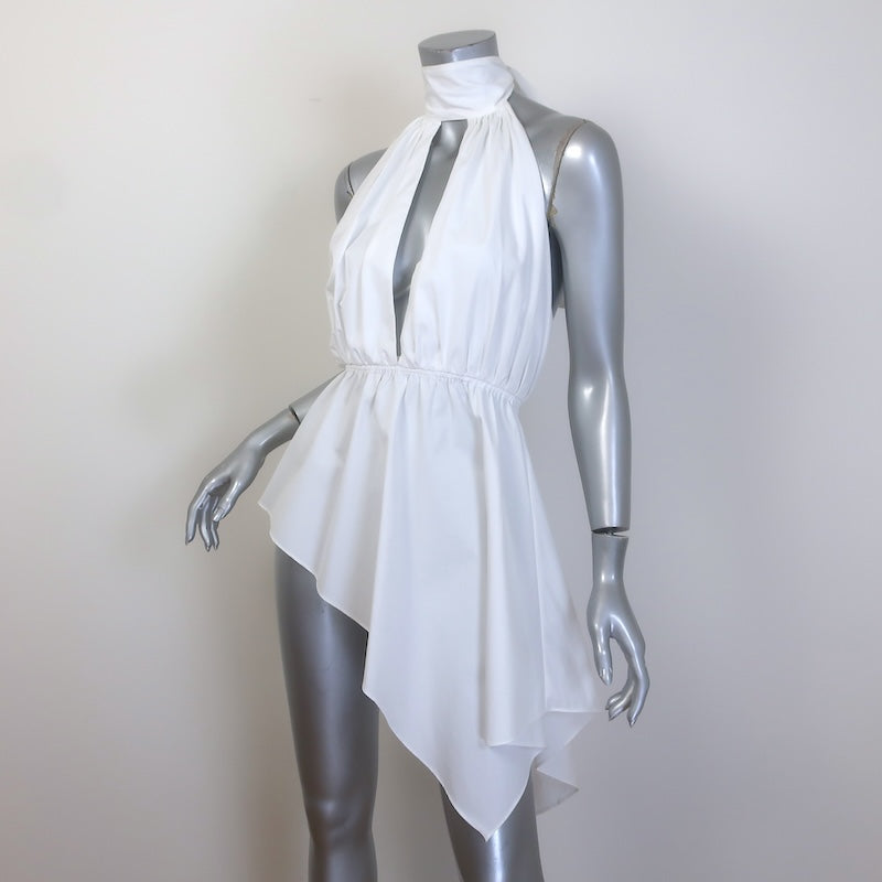 Rosie Assoulin Champion Asymmetric Halter Top White Cotton Size 2 NEW