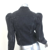 Retrofete Ada Puff Sleeve Denim Jacket Faded Black Stretch Cotton Size Medium