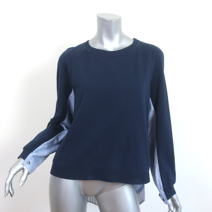 Derek Lam 10 Crosby Shirt Combo Sweatshirt Navy &amp; Blue Stripe Size Large