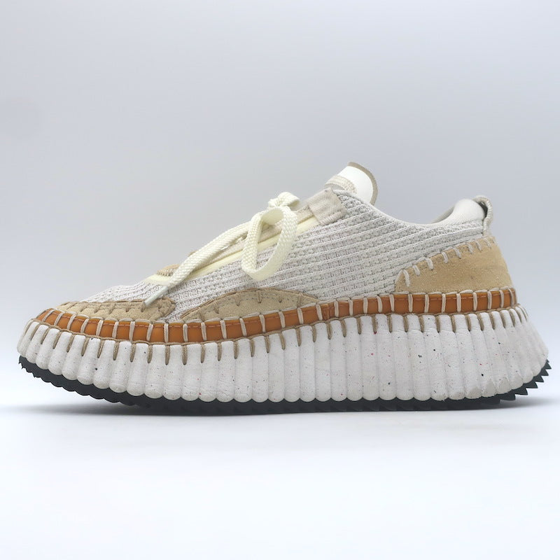 Chloe Nama Mesh Speckled-Platform Sneakers Cream Size 39