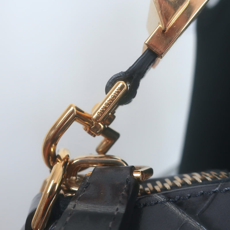 Givenchy Small Antigona Croc-Embossed Satchel Gray Leather Shoulder Bag