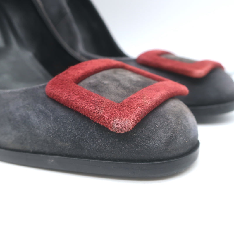 Roger Vivier Tricolor Buckle Pumps Gray/Red/Purple Suede Size 38