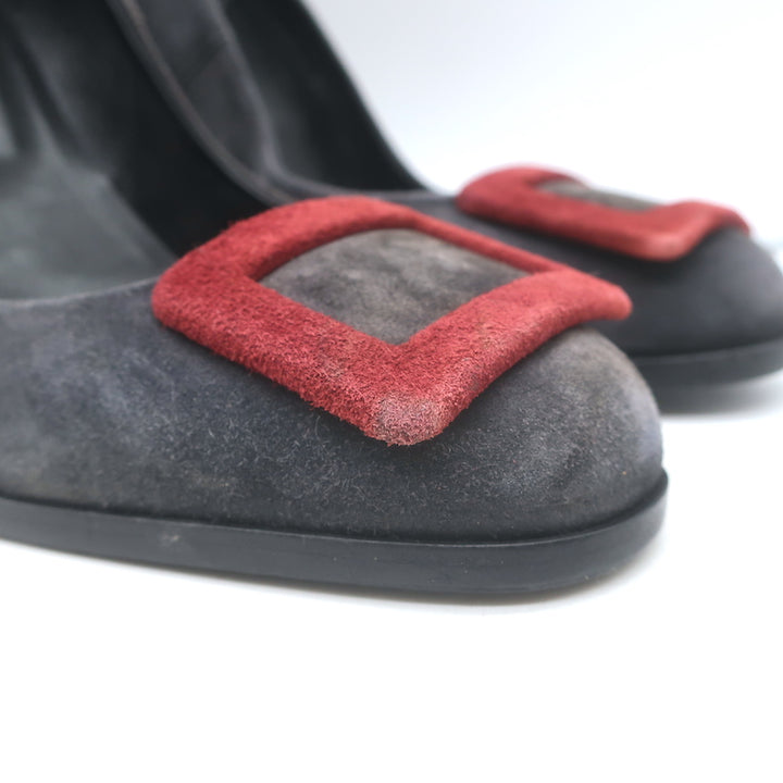 Roger Vivier Tricolor Buckle Pumps Gray/Red/Purple Suede Size 38
