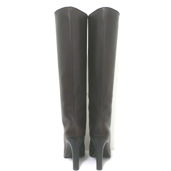 The Row Wide Shaft Knee High Boots Dark Brown Leather Size 41 NEW