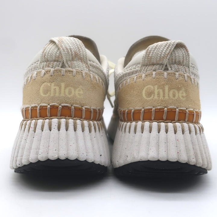 Chloe Nama Mesh Speckled-Platform Sneakers Cream Size 39