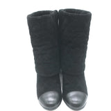 Chanel 17B Clover & Heart Quilted Fold-Over Boots Black Suede Size 35.5