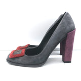 Roger Vivier Tricolor Buckle Pumps Gray/Red/Purple Suede Size 38