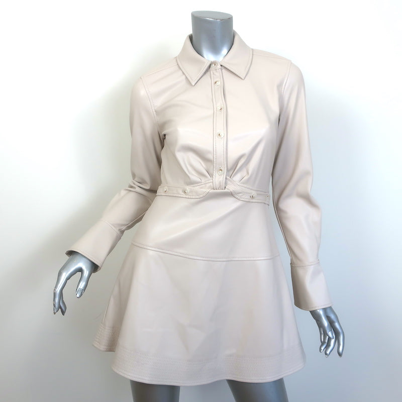Jonathan Simkhai Elias Faux Leather Mini Shirt Dress Bone Size 0 NEW Celebrity Owned Jonathan Simkhai Elias Faux Leather Mini Shirt Dress Bone Size 0 NEW Celebrity Owned
