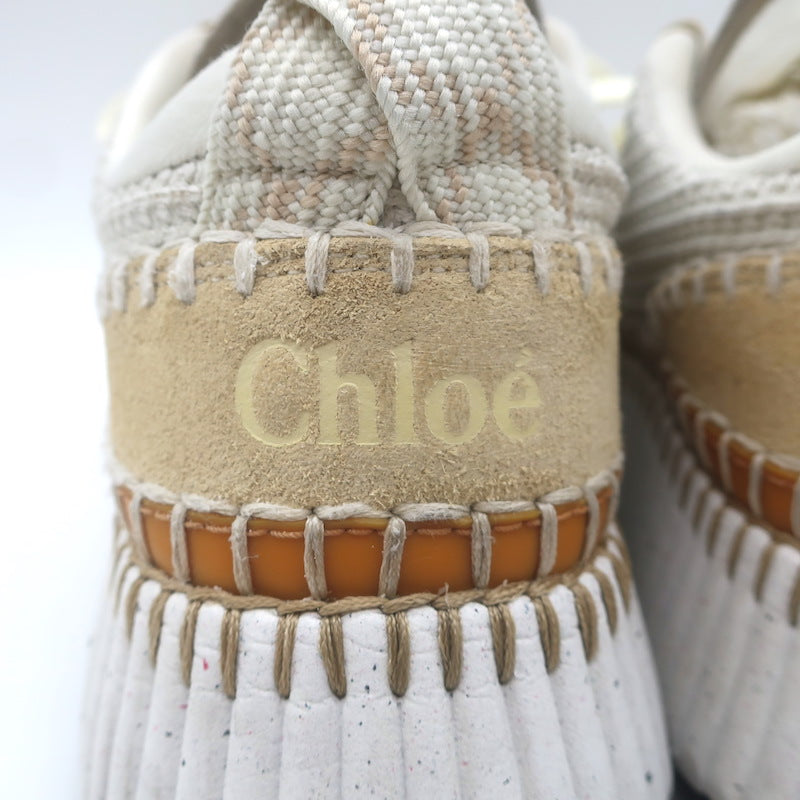 Chloe Nama Mesh Speckled-Platform Sneakers Cream Size 39