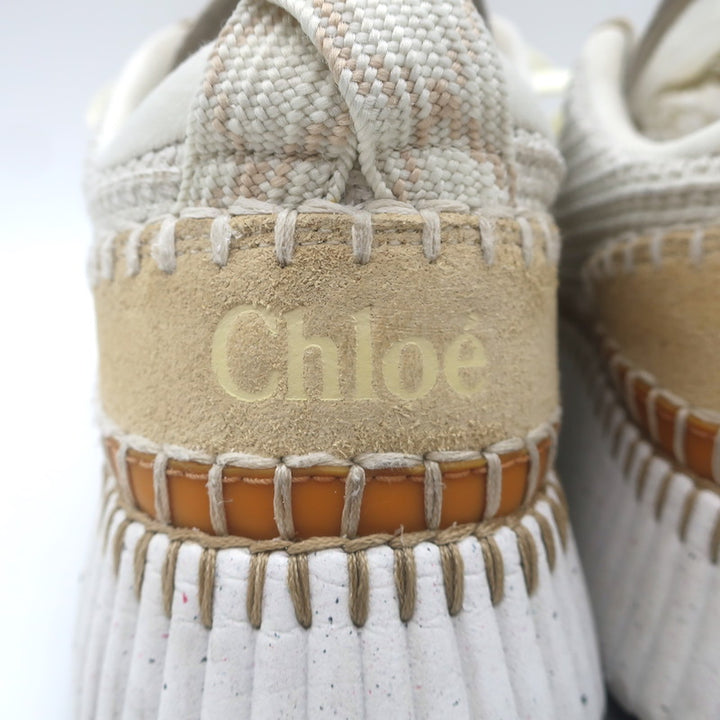 Chloe Nama Mesh Speckled-Platform Sneakers Cream Size 39