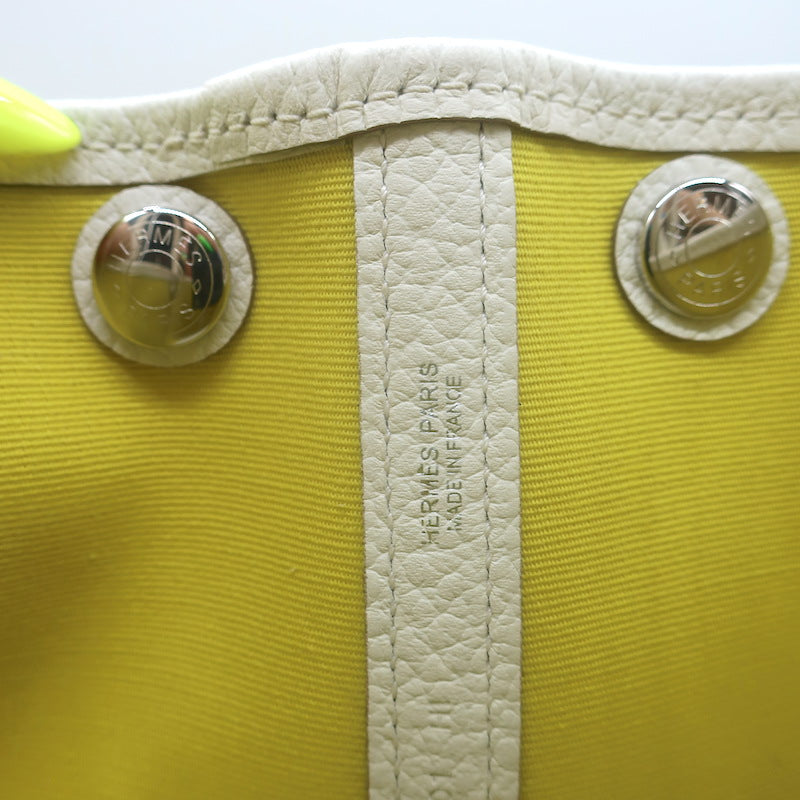 Hermes Garden Party 30 Tote Bag Yellow Toile &amp; White Negonda Leather
