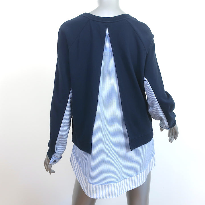Derek Lam 10 Crosby Shirt Combo Sweatshirt Navy &amp; Blue Stripe Size Large